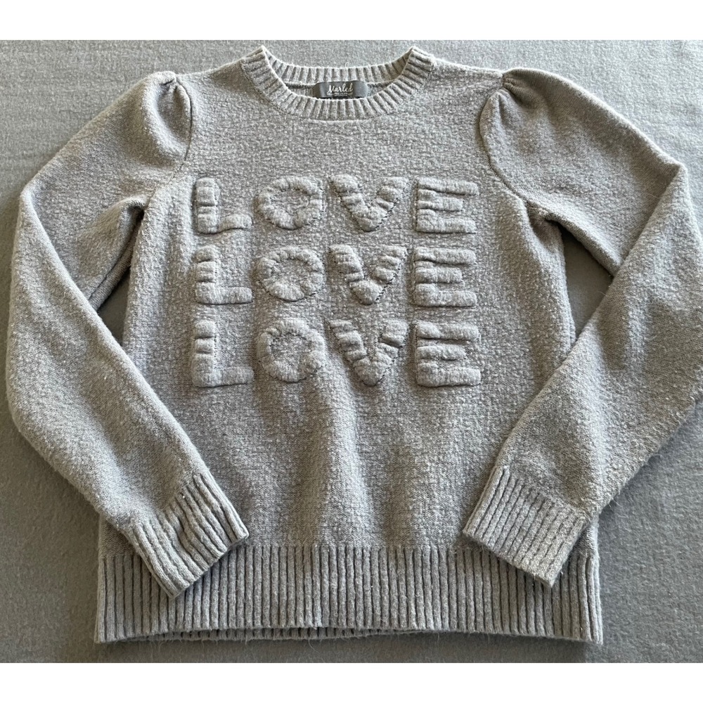 Marled United Clothing Love Graphic Puff Sleeve Sweater Light Lilac Purple S